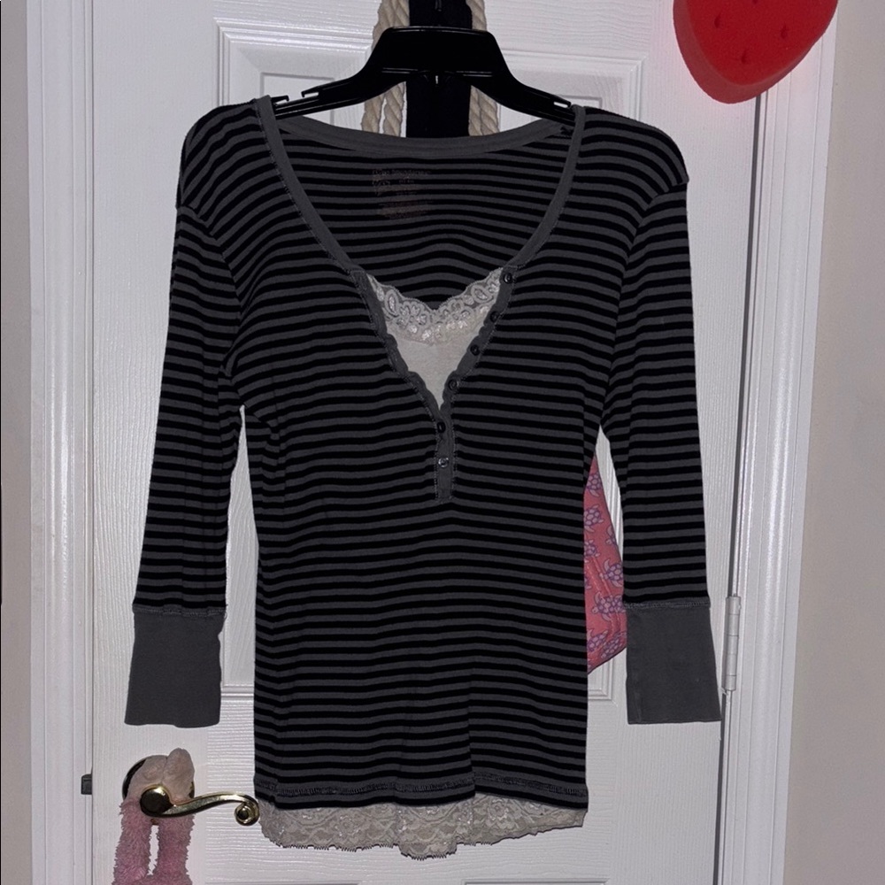 No Boundaries Black and Gray Striped Long Sleeve Top